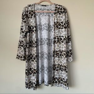 Heimish USA Leopard Print Cardigan Shadow Stripe Open Front Size XXL